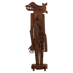 Symbolist Figural Wooden Sculpture, Italy, 1970s