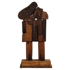 Cubist Figural Wooden Sculpture, Italy, 1970s