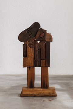 Cubist Figural Wooden Sculpture, Italy, 1970s
