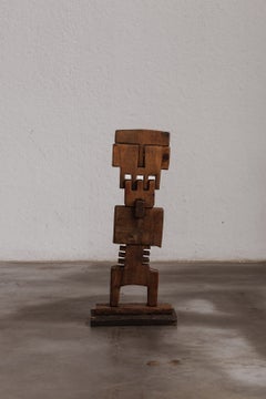 Cubist Totemic Wooden Sculpture, Italy, 1970s