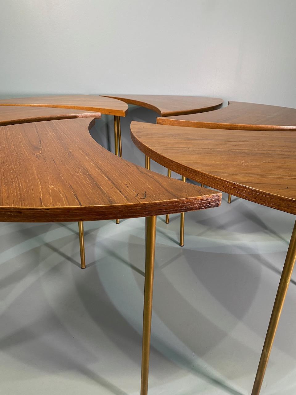 20th Century Six Peter Hvidt Teak and Brass Model 523 Tables For Sale
