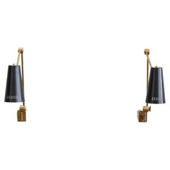 Stilnovo Signed Brass Adjustable Wall Lamp, 1950s