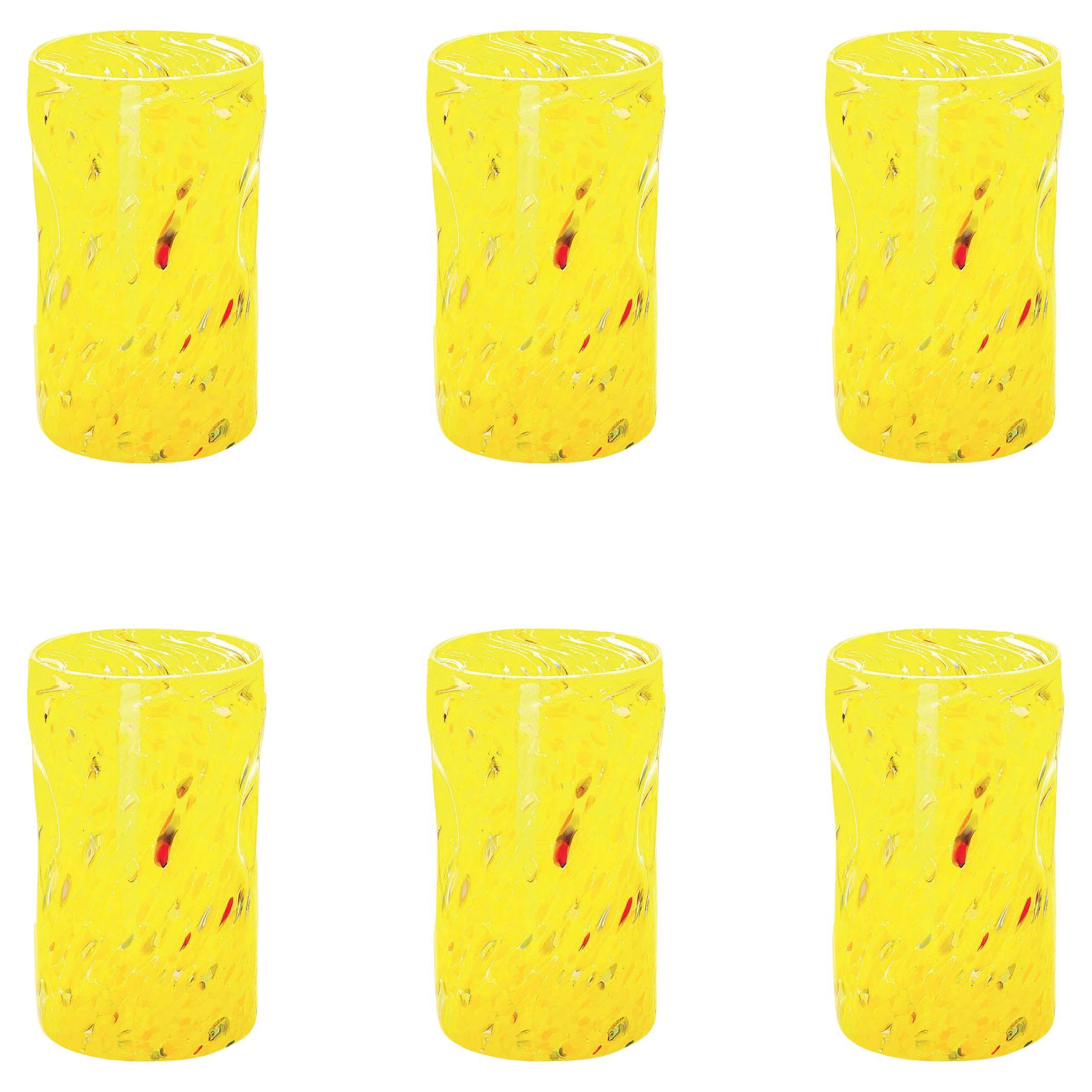 Set of 6 Yellow Handmade Unique Goto Murano Drinking Glasses