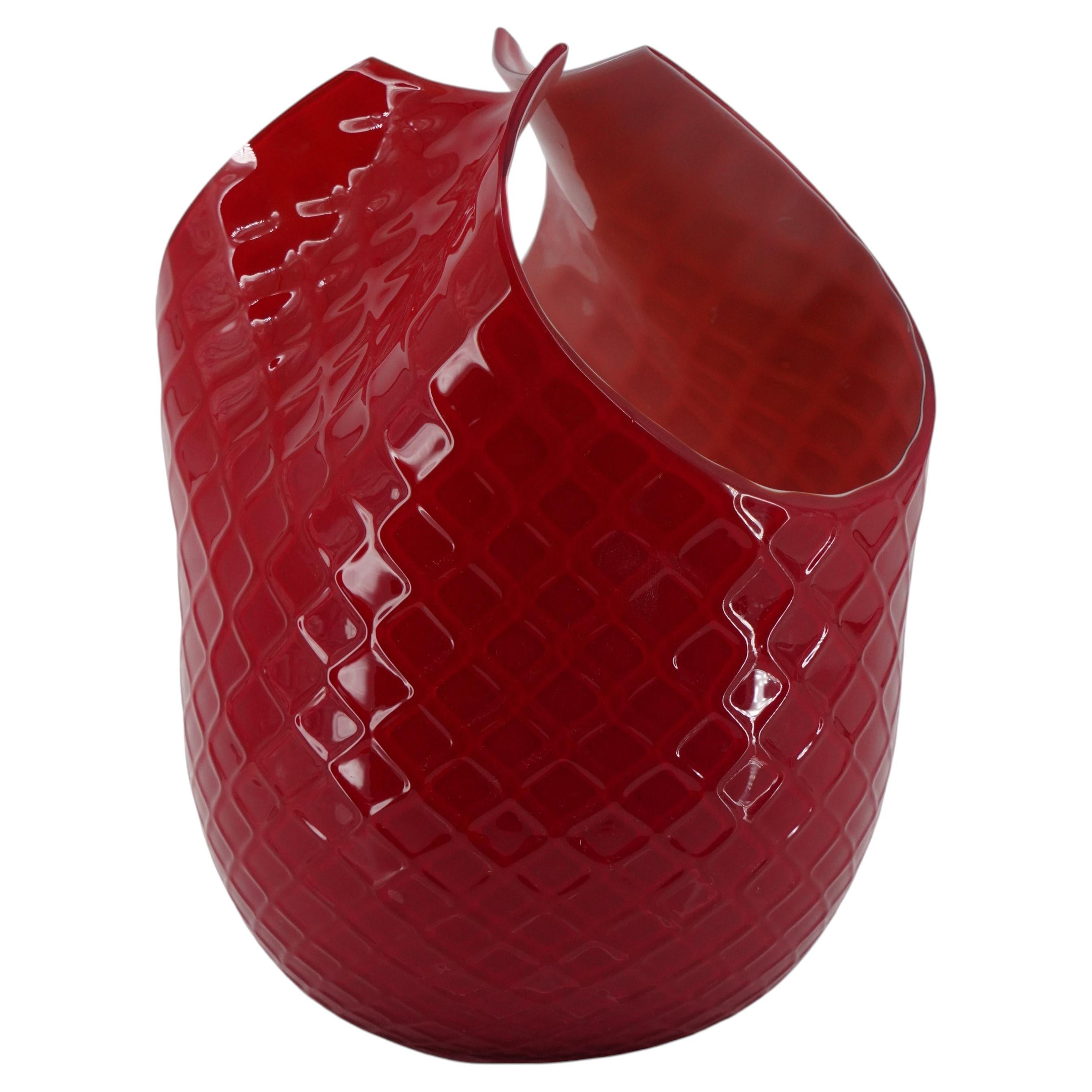 Handcrafted Murano Glass Vase - Pizzicato Rosso