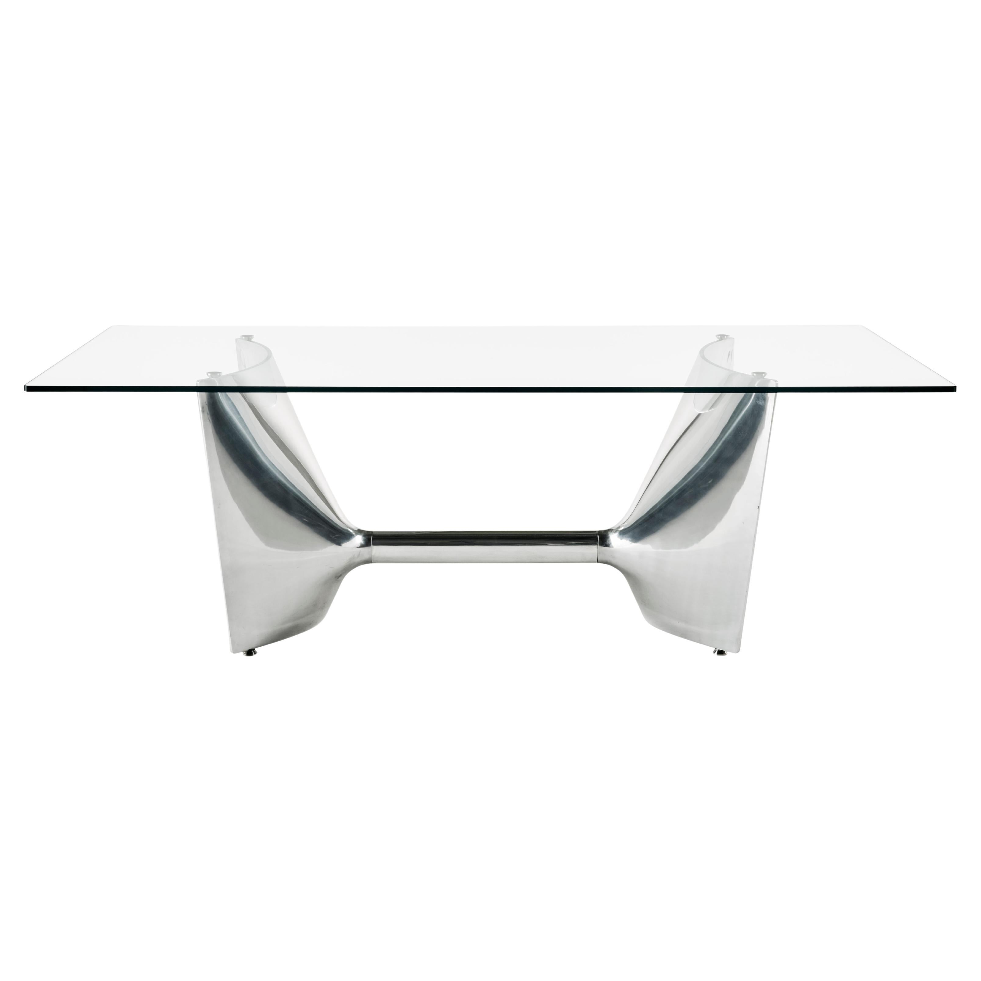 Baleri Italia Fratino, hoher, rechteckiger, rechteckiger Aluminiumtisch mit Glas von Jeff Miller