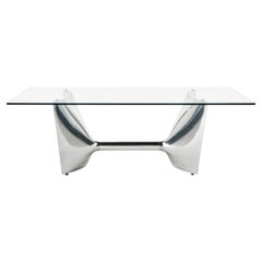 Baleri Italia Fratino, hoher, rechteckiger, rechteckiger Aluminiumtisch mit Glas von Jeff Miller