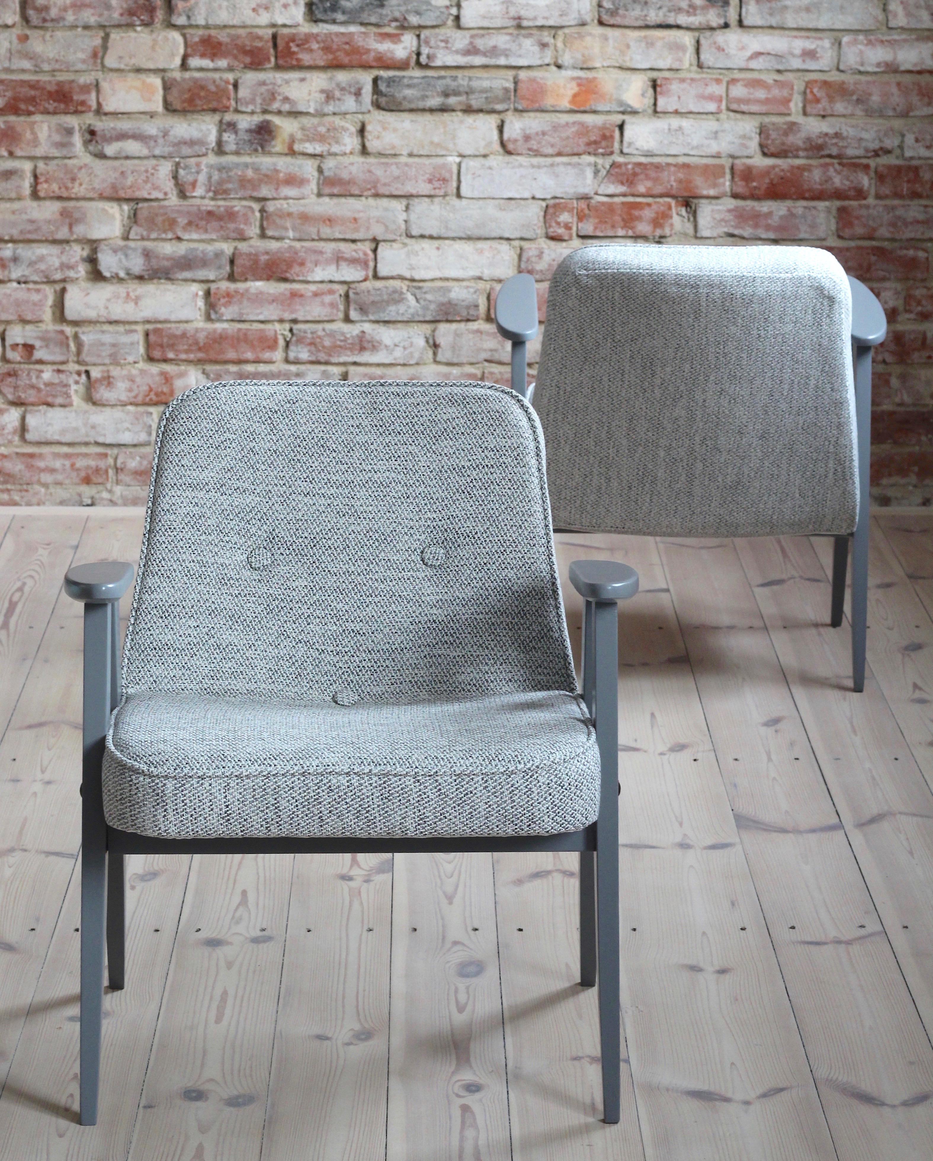 Jozef Chierowski armchairs were a neatly designed offer for not so spacious living rooms of Polish families back in the communism era. One of the most popular model back in those days that offered comfortable rest position and smartly fitted in