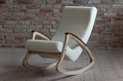 Rare Vintage Rocking Chair, Czechoslovakia, 1950s, Reupholstered in French Boucle