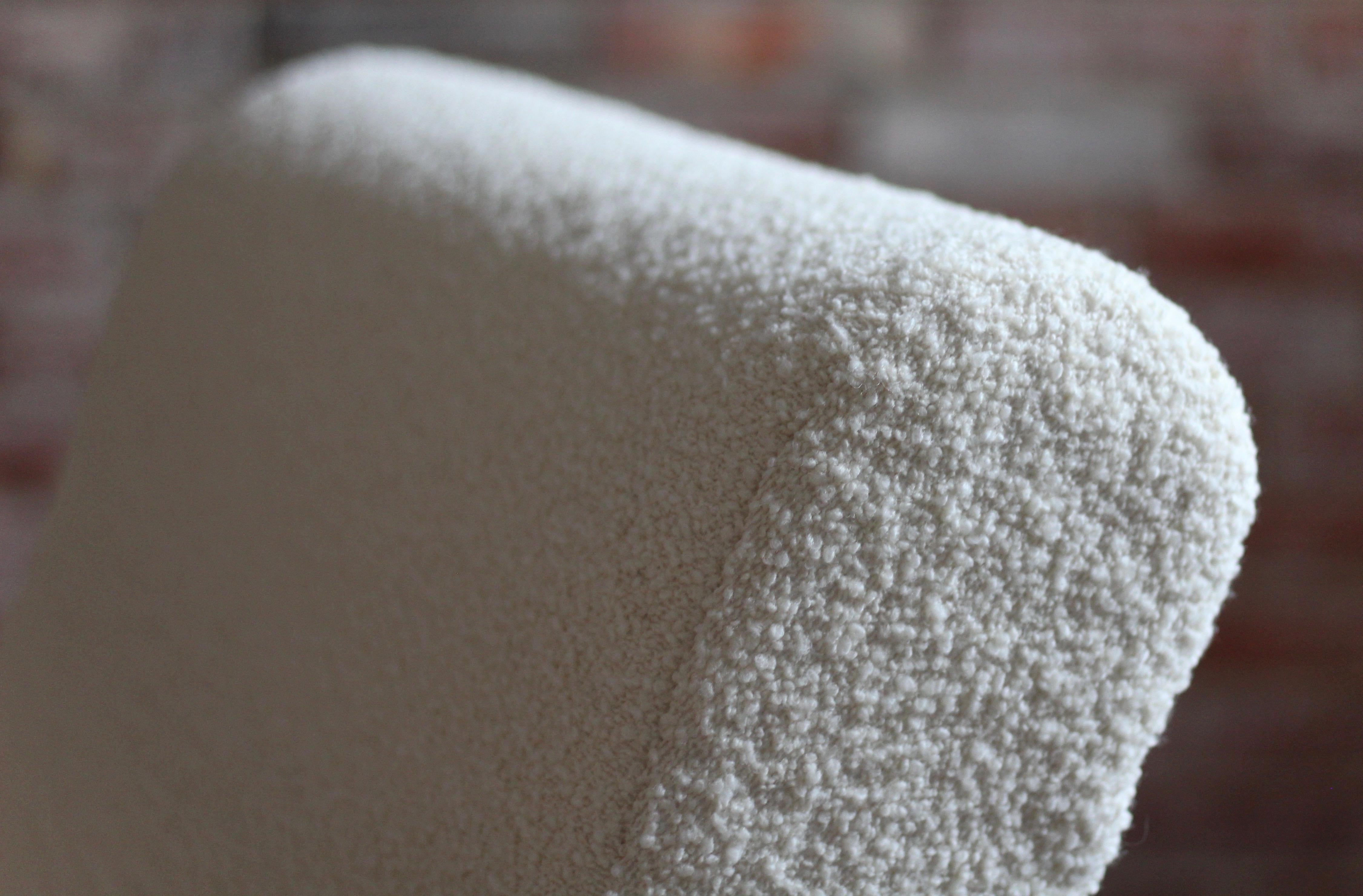 Oiled Rare Vintage Rocking Chair, Czechoslovakia, 1950s, Reupholstered in French Boucle