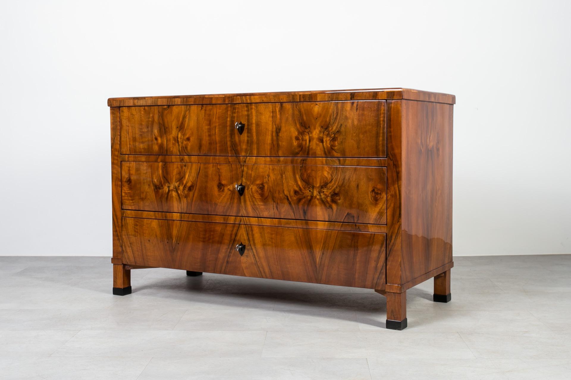 Biedermeier Chest of Drawers in Walnut Veneer, Germany, 19th Century For Sale 1
