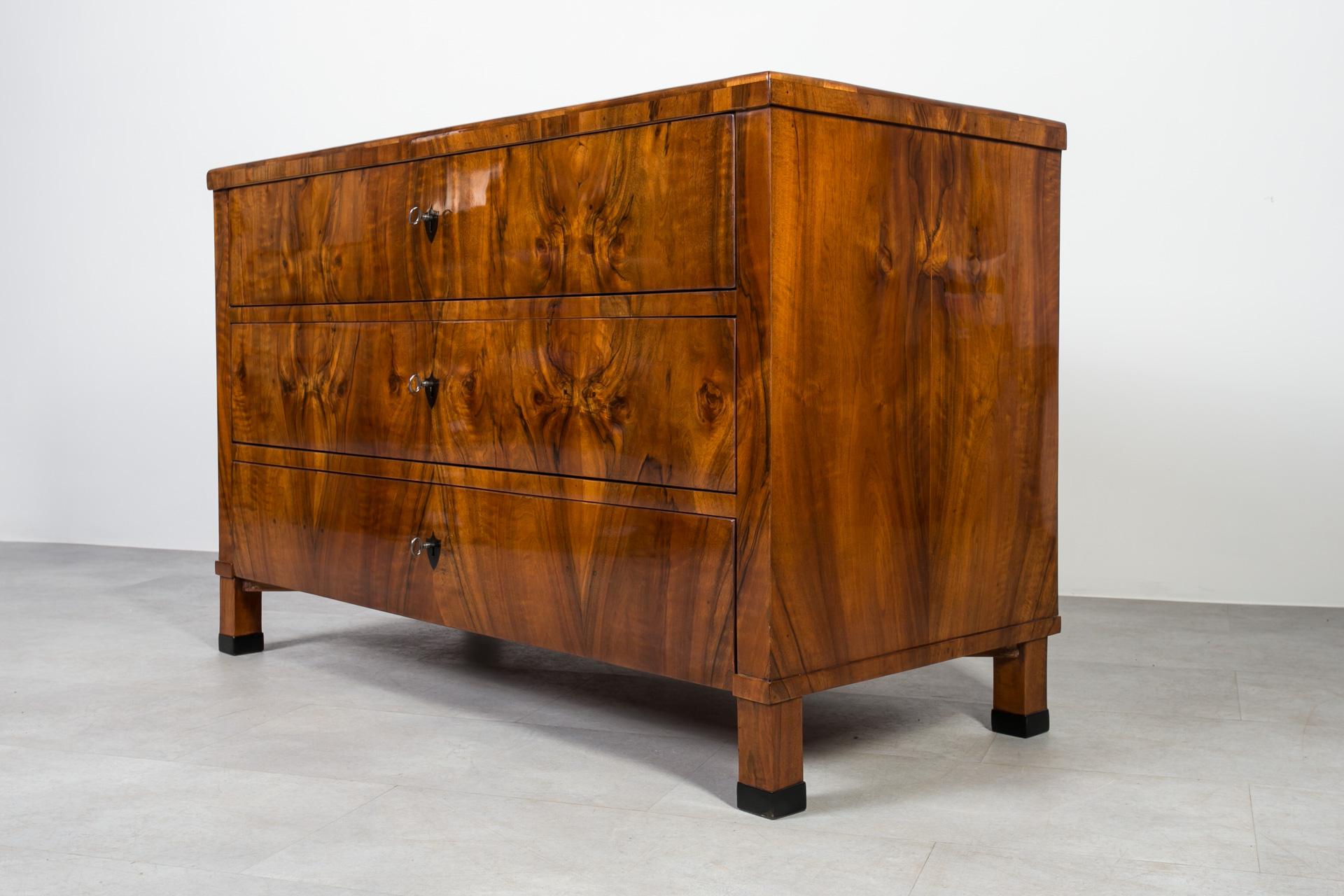 Biedermeier Chest of Drawers in Walnut Veneer, Germany, 19th Century For Sale 3