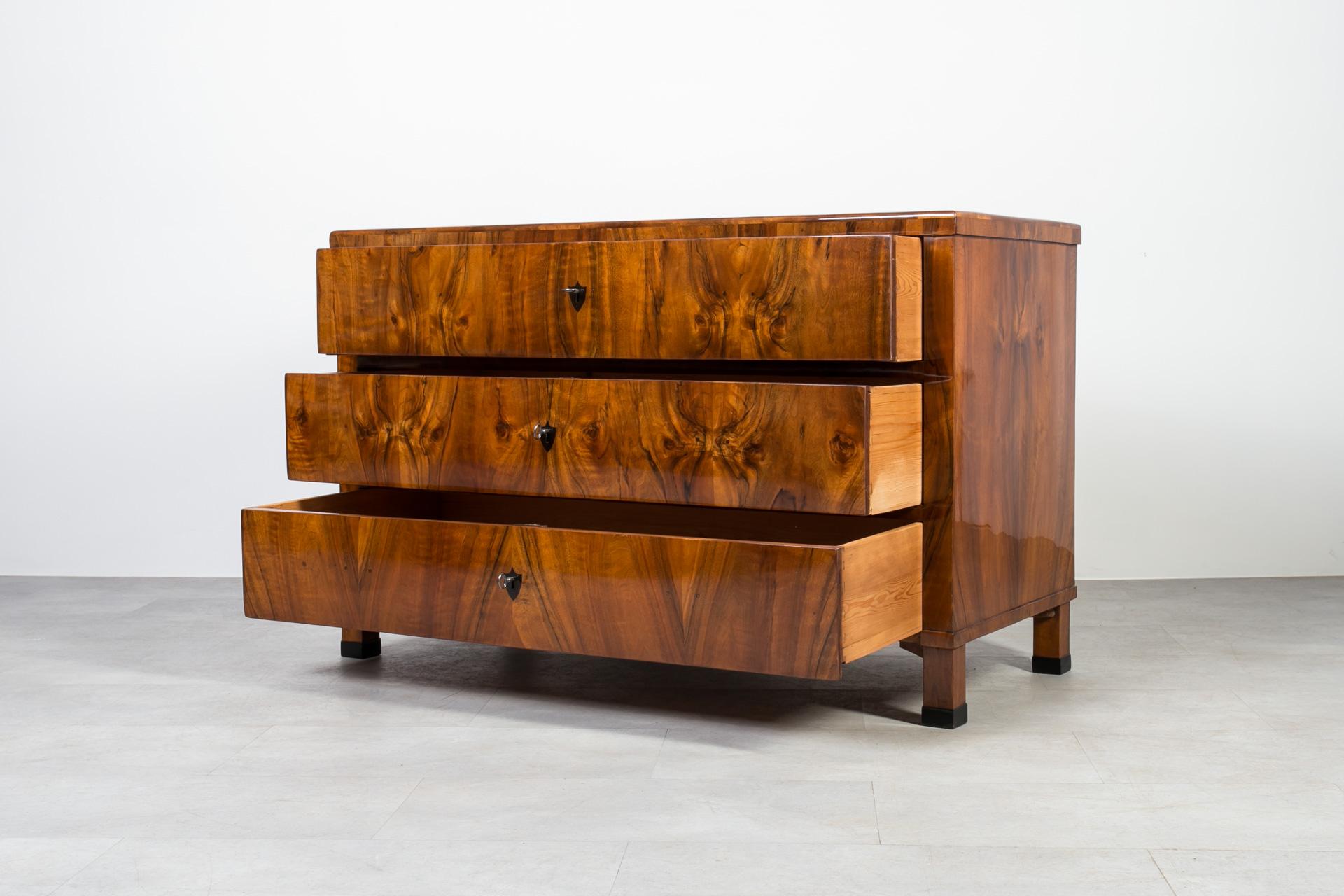 Biedermeier Chest of Drawers in Walnut Veneer, Germany, 19th Century For Sale 2