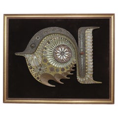 Giovanni  Schoeman Brutalist Cold Cast metal Sculpture Fish Wall Hanging