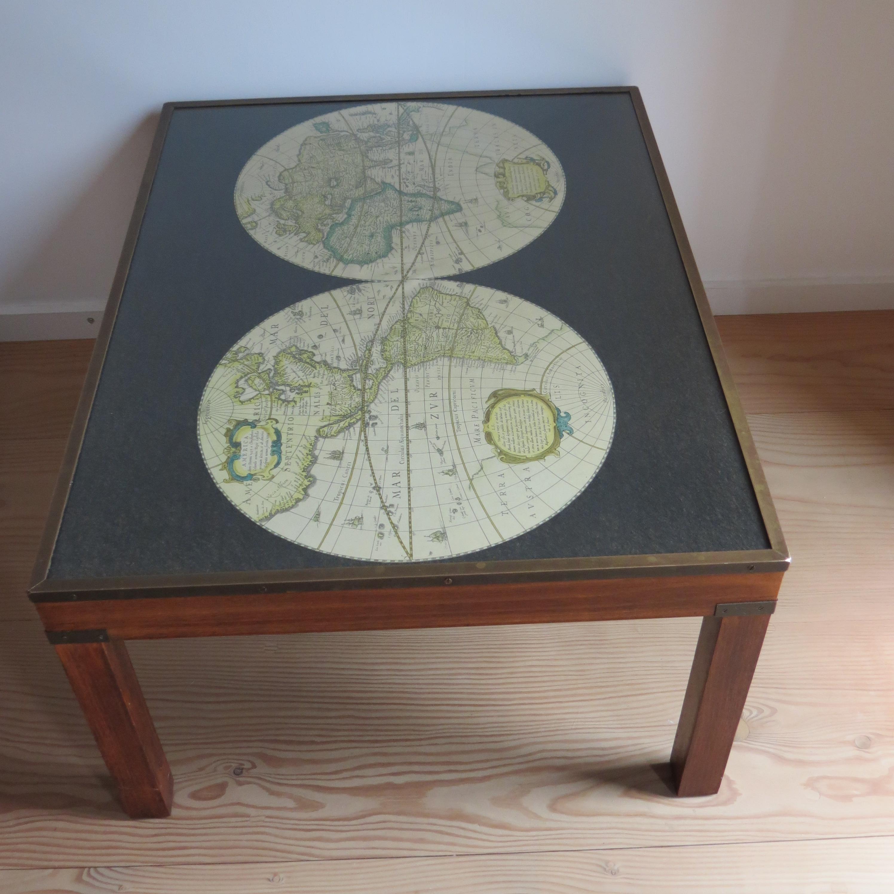 1970s Maison Jansen Campaign Style Coffee Table World Atlas Map For Sale 2