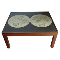 1970s Maison Jansen Campaign Style Coffee Table World Atlas Map
