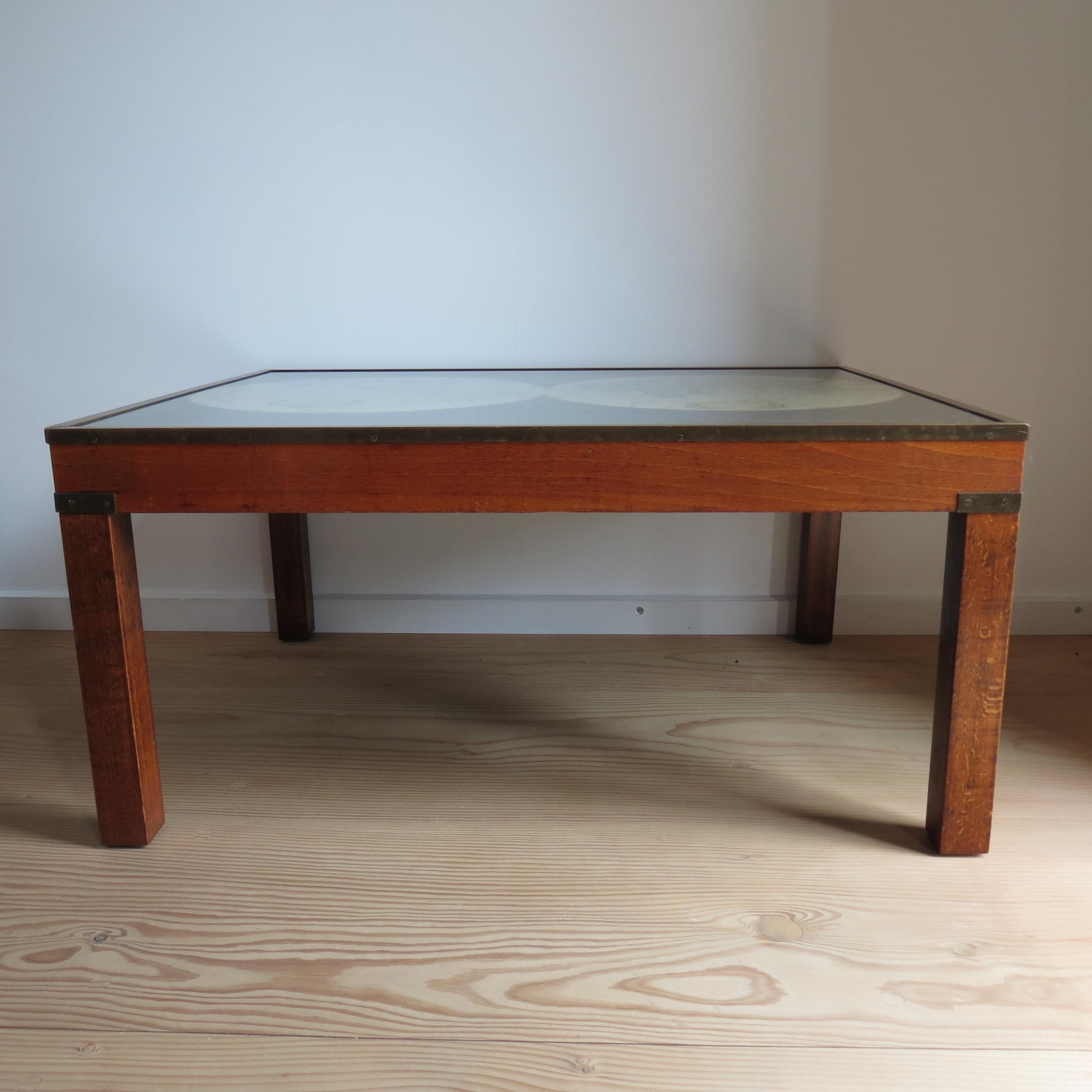 French 1970s Maison Jansen Campaign Style Coffee Table World Atlas Map For Sale