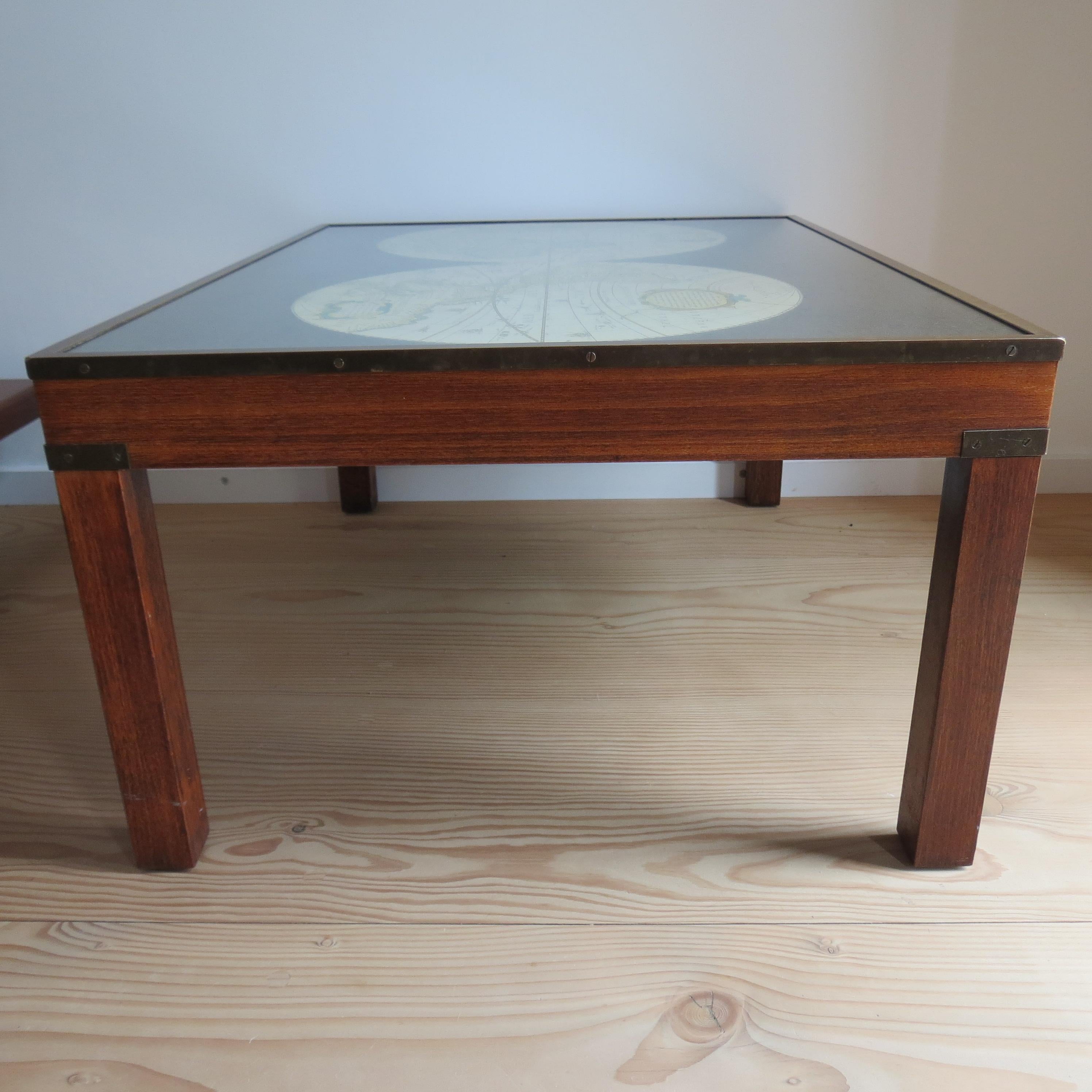 1970s Maison Jansen Campaign Style Coffee Table World Atlas Map For Sale 3