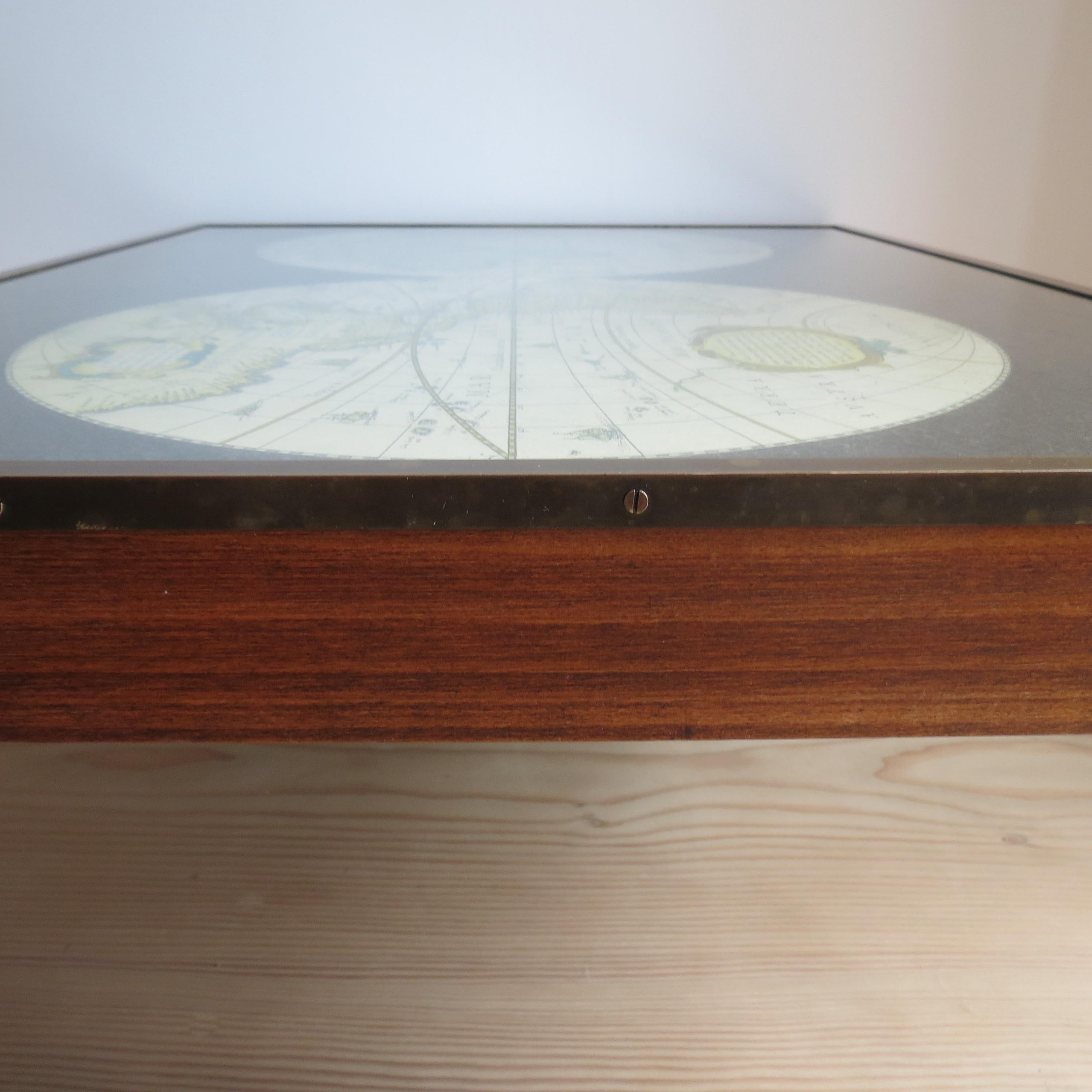 1970s Maison Jansen Campaign Style Coffee Table World Atlas Map For Sale 5