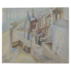 1950s Cubist Painting St Ives E Kahnii Oil on Canvas Sunday Morning