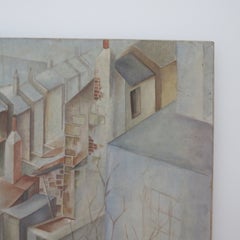 1950s Cubist Painting St Ives E Kahnii Oil on Canvas Sunday Morning