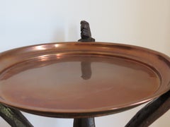 African tribal folding side table with copper bowl top