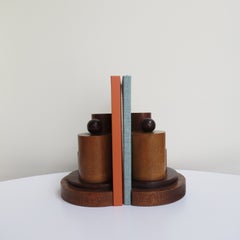 Pair of Art Deco Wooden Geometric Decorative Book Ends 1920s