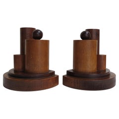 Pair of Art Deco Wooden Geometric Decorative Book Ends 1920s