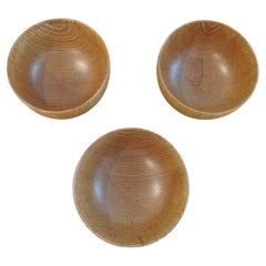 Set of 3 Hand Produced 1970s Wooden Bowls Ash Wood