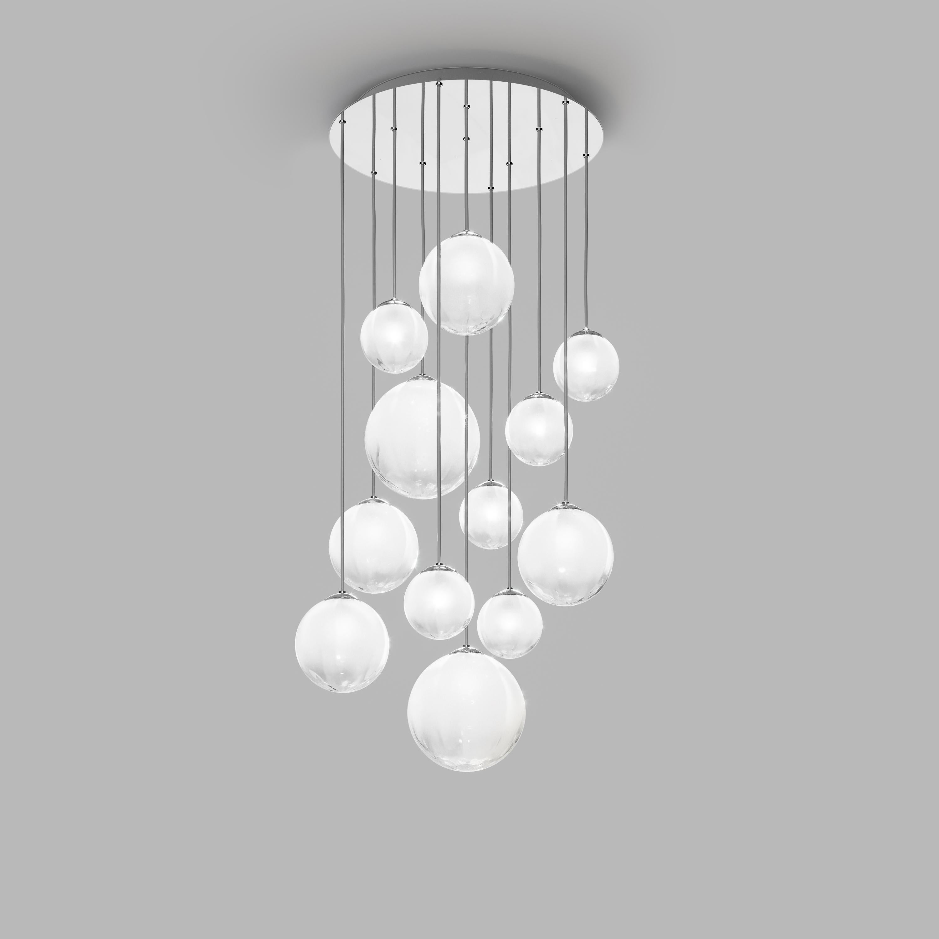 For Sale: White (White and Shaded) Vistosi Puppet Multi Suspension Light Blown Murano Glass Metal Base