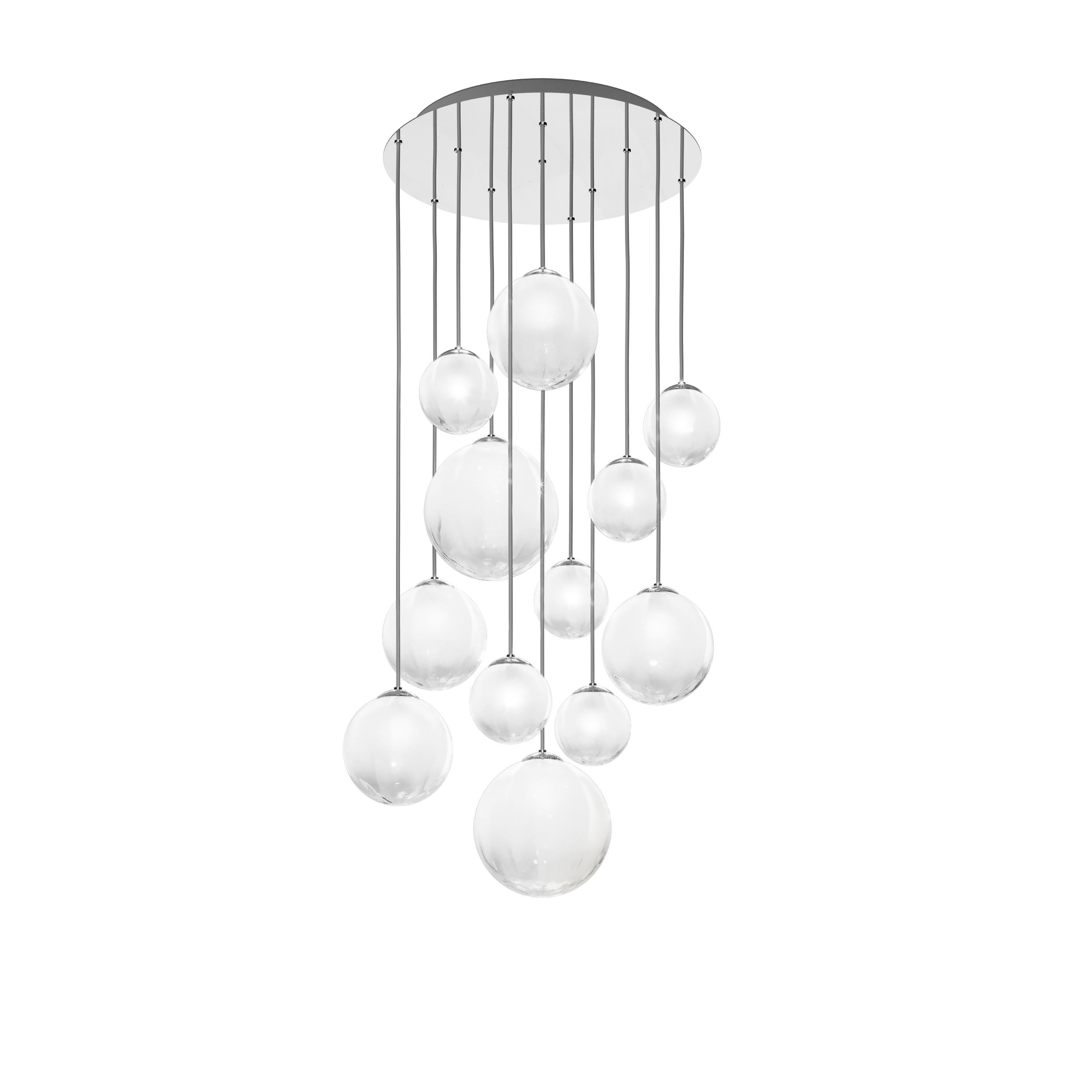 For Sale: White (White and Shaded) Vistosi Puppet Multi Suspension Light Blown Murano Glass Metal Base 2