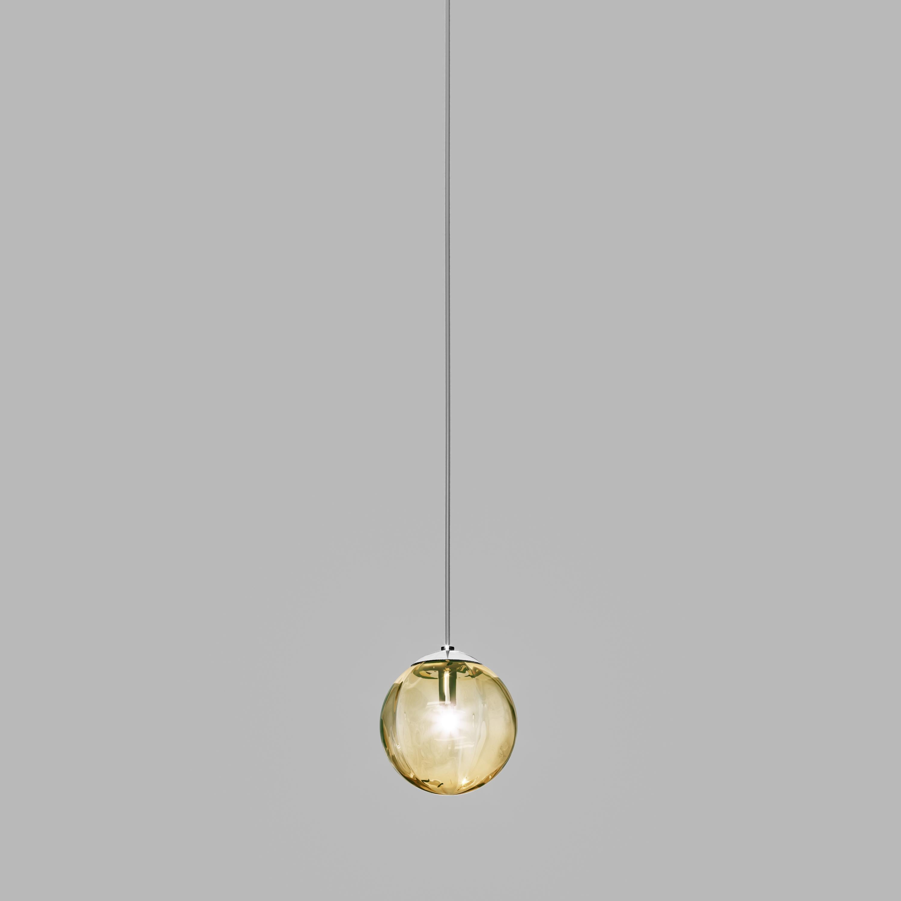 For Sale: Yellow (Amber and Transparent) Vistosi Puppet Single Suspension Light Blown Murano Glass