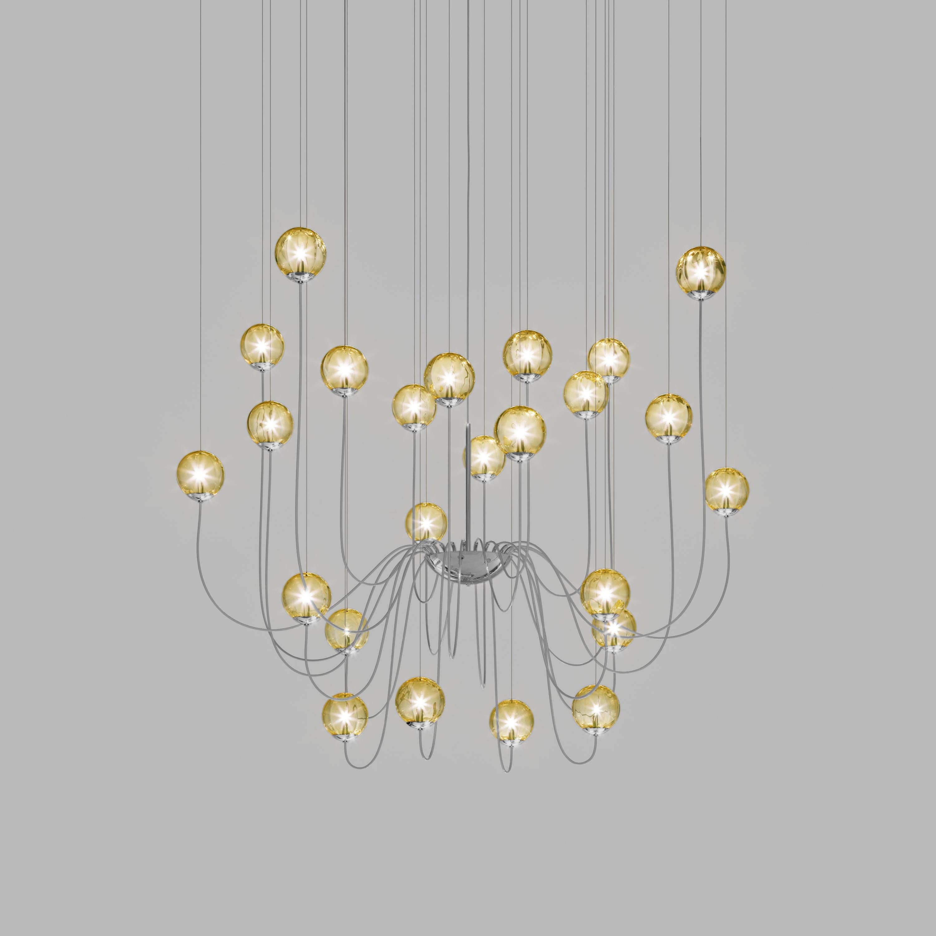 For Sale: Yellow (Amber and Transparent) Vistosi Puppet Multi Suspension Light Blown Murano Glass