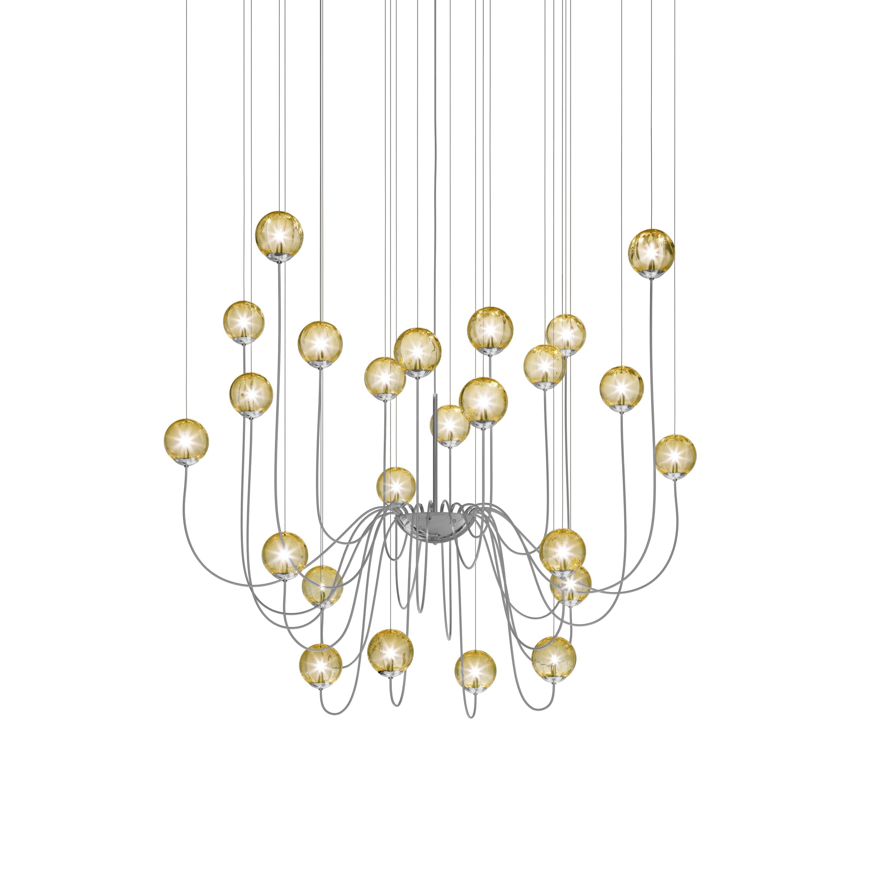For Sale: Yellow (Amber and Transparent) Vistosi Puppet Multi Suspension Light Blown Murano Glass 2