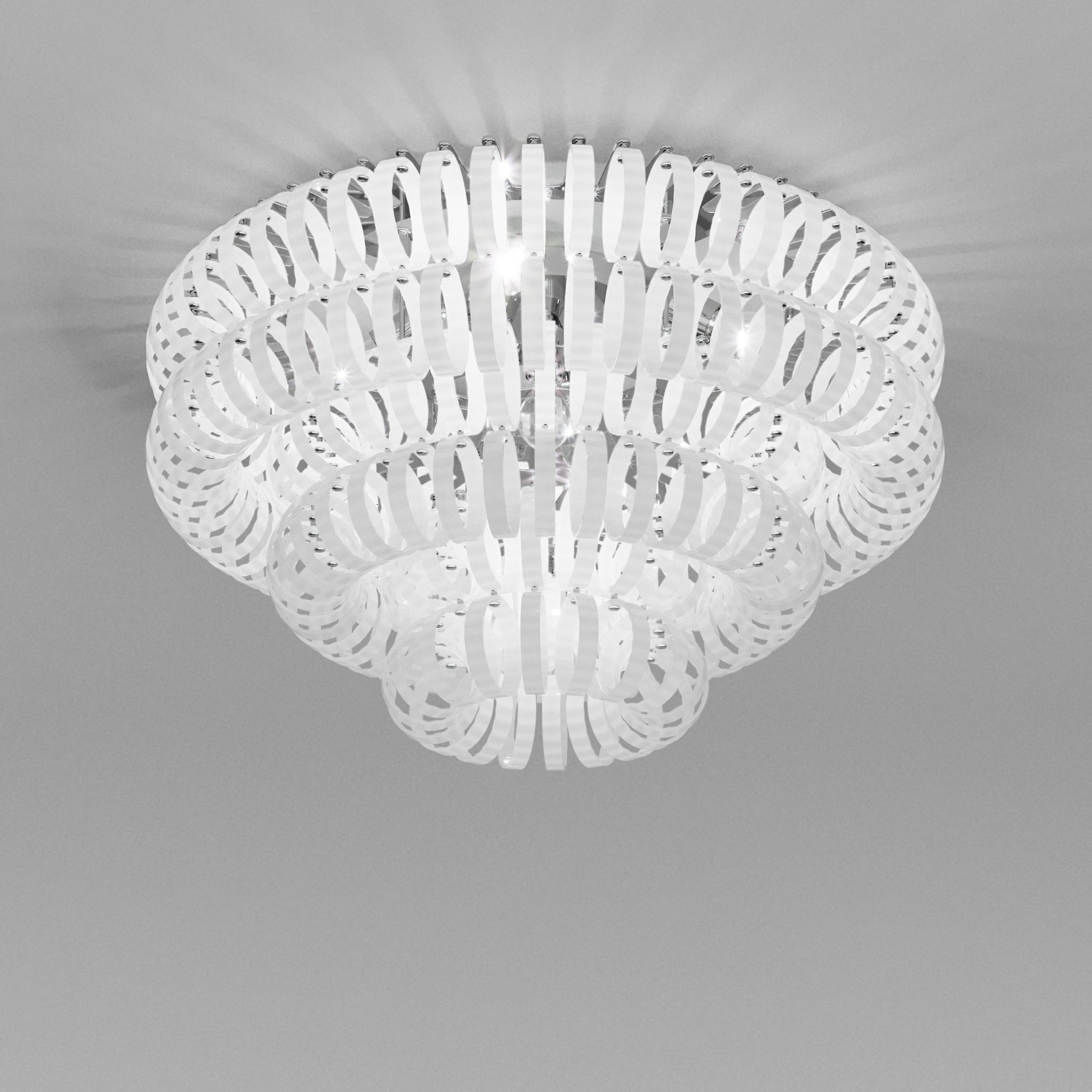 For Sale: White (White and Striped Glass) Ecos PL 90 Ceiling Light with Chrome Frame by Vistosi 2