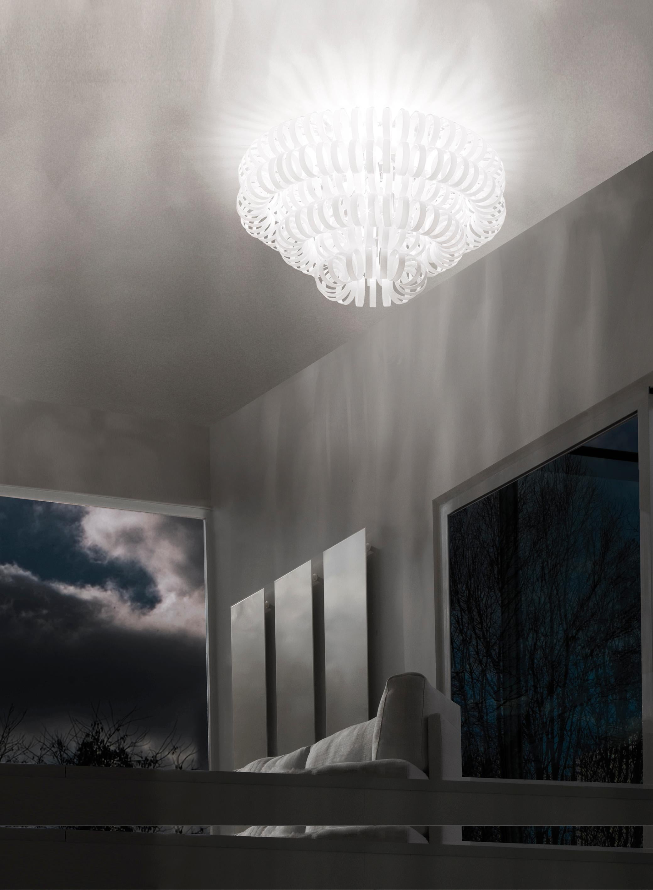For Sale: White (White and Striped Glass) Ecos PL 90 Ceiling Light with Chrome Frame by Vistosi 4