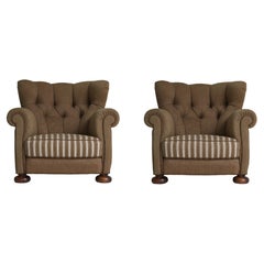 Fritz Hansen Danish Modern Easy Chairs in Elm & Savak Wool, 1940s, Denmark