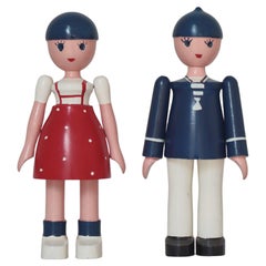 Scandinavian Modern Kay Bojesen "Lise & Ole" Wooden Dolls, 1930s
