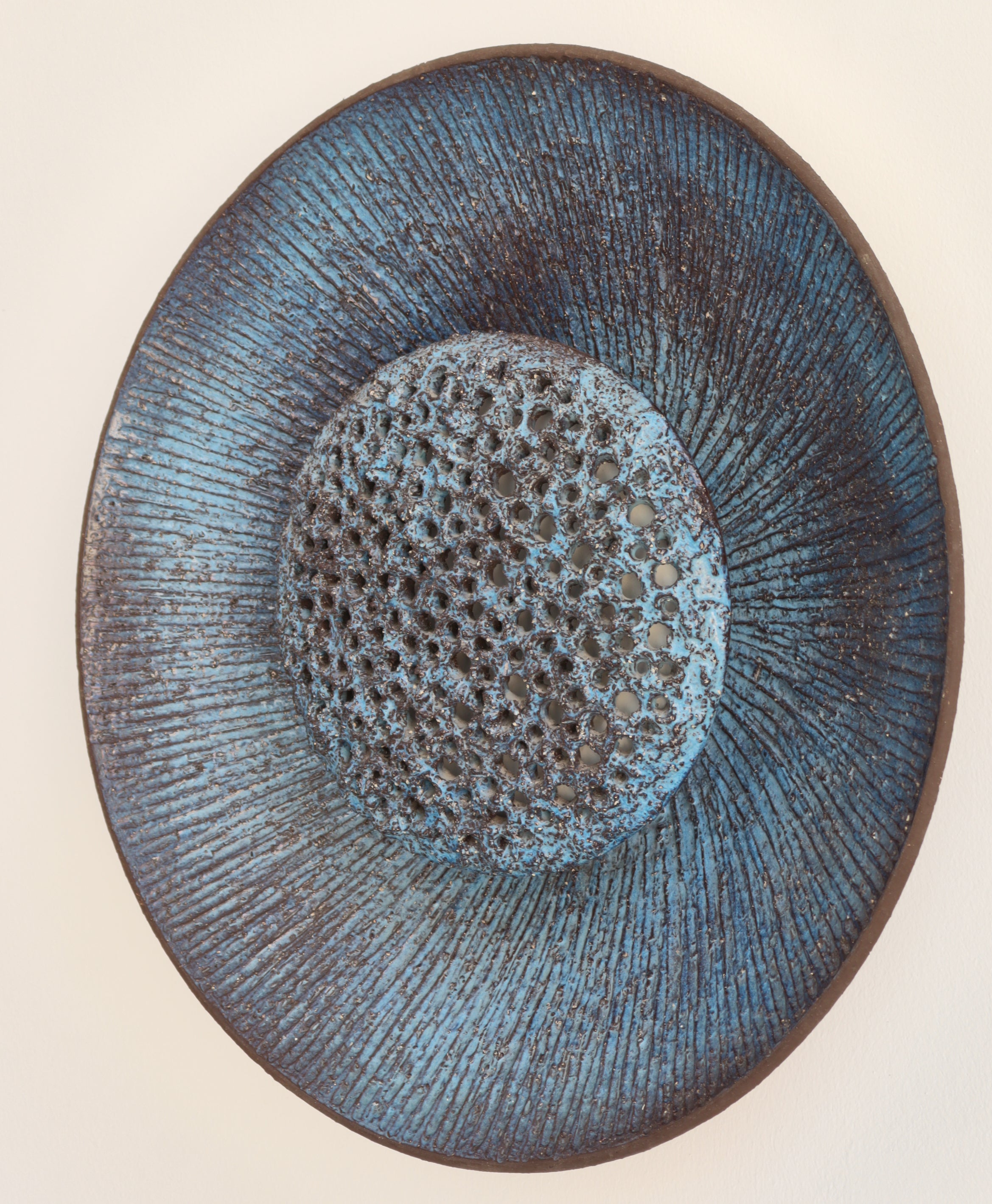Scandinavian Modern Huge Ceramics Blue "Sun" Wall Sconce by Sejer Denmark, 1960s For Sale