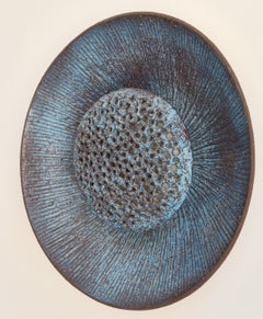Scandinavian Modern Huge Ceramics Blue "Sun" Wall Sconce by Sejer Denmark, 1960s
