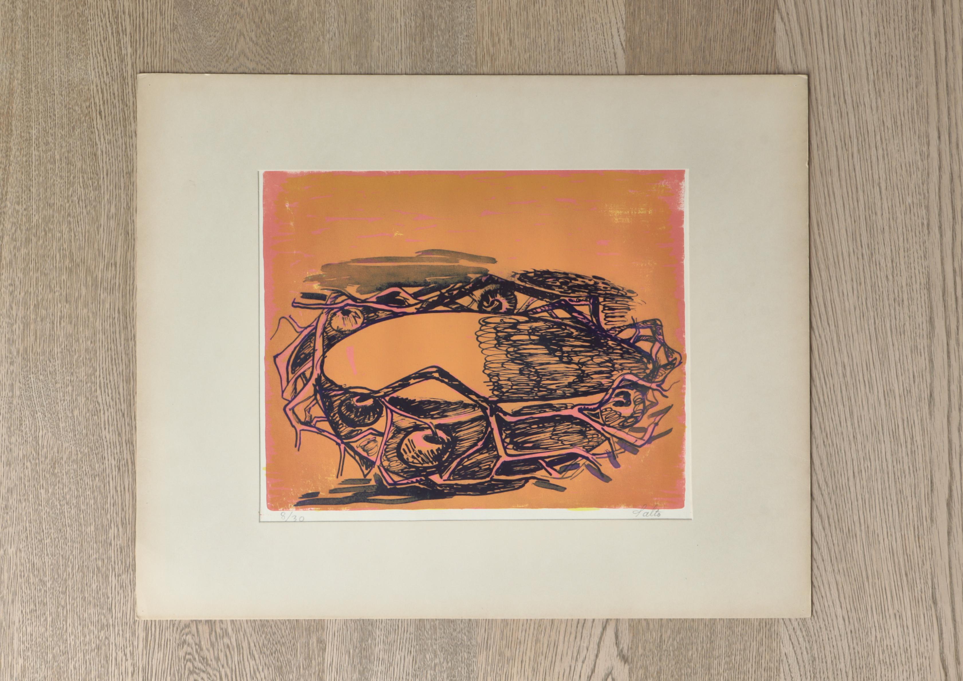 Mid-20th Century Axel Salto Unique Handmade Lithographic Prints of Vase & Bowls, 1940s, Denmark For Sale