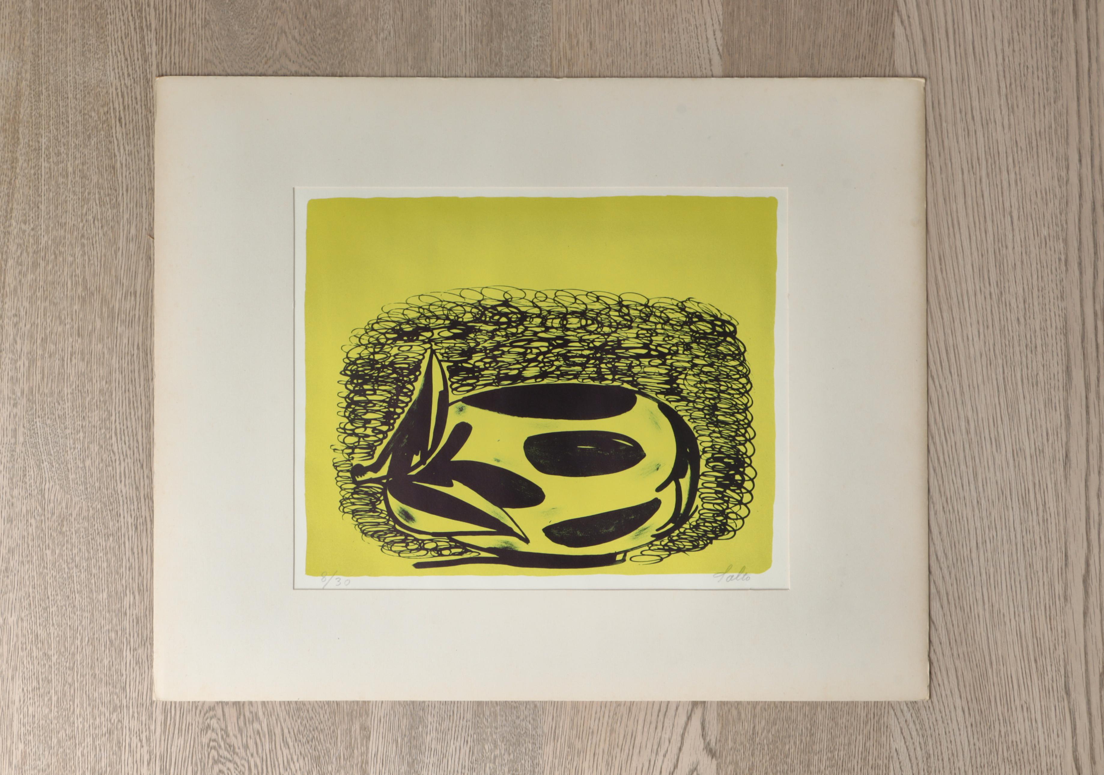 Axel Salto Unique Handmade Lithographic Prints of Vase & Bowls, 1940s, Denmark In Good Condition For Sale In Odense, DK