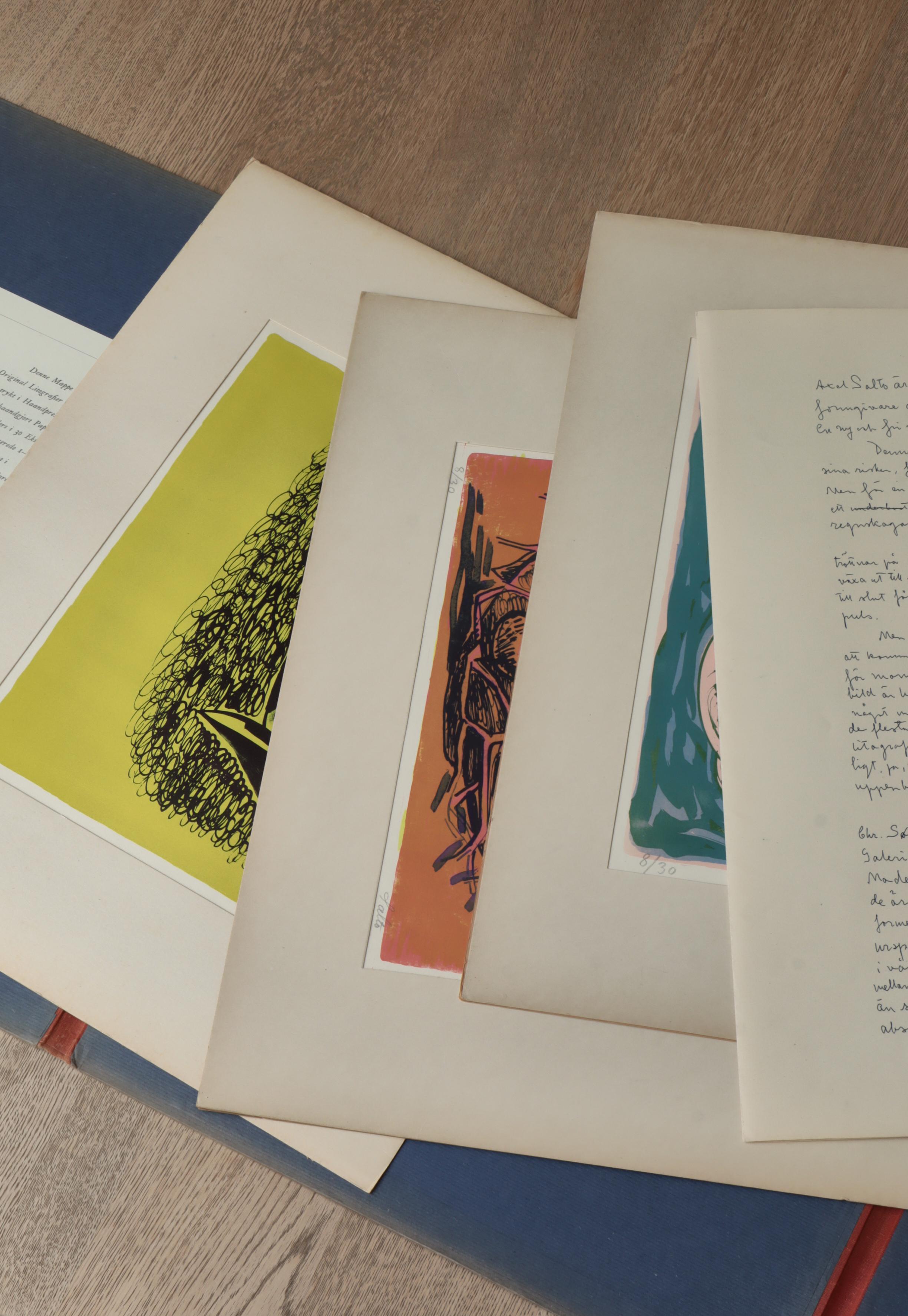 Axel Salto Unique Handmade Lithographic Prints of Vase & Bowls, 1940s, Denmark For Sale 1
