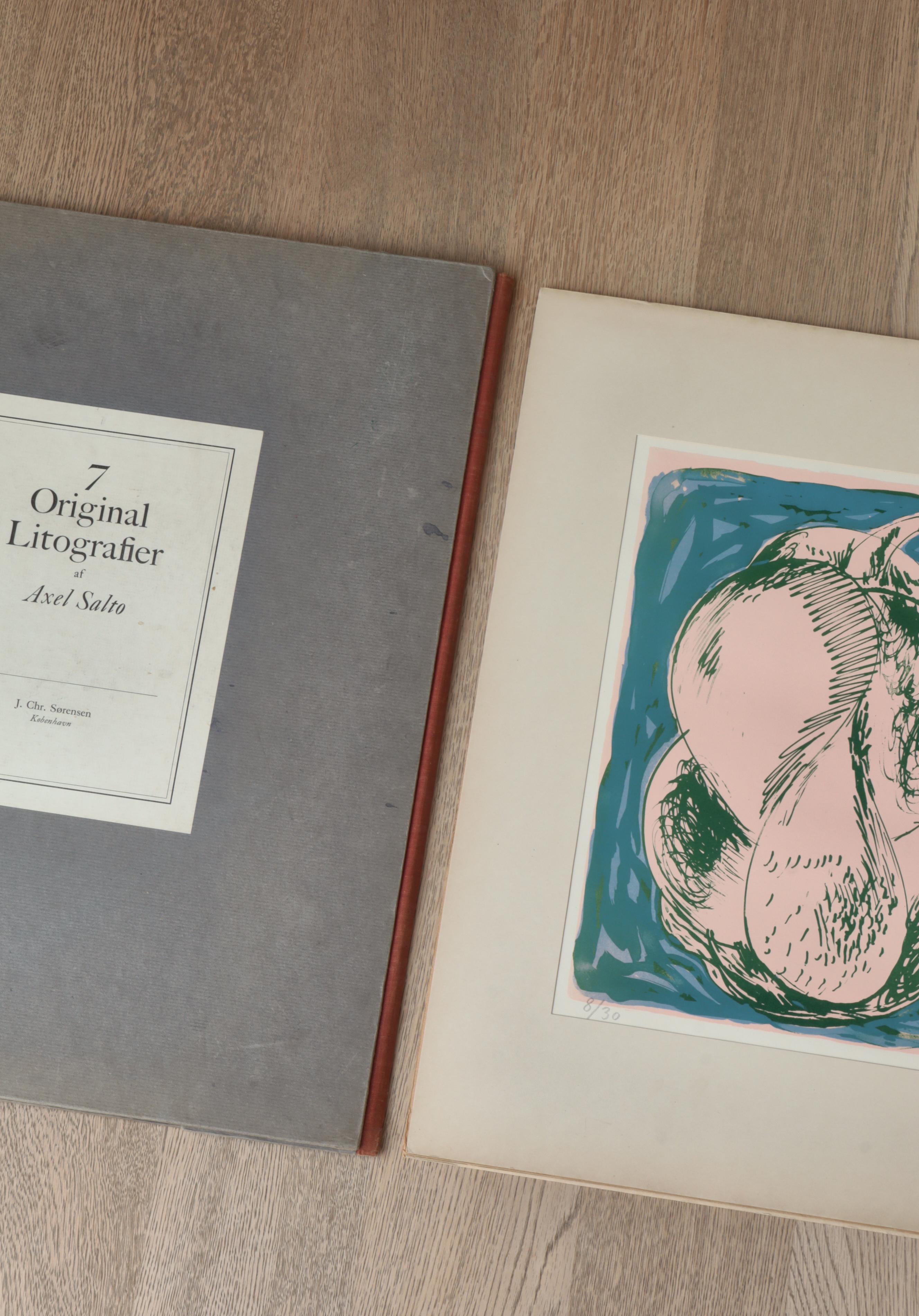 Danish Axel Salto Unique Handmade Lithographic Prints of Vase & Bowls, 1940s, Denmark For Sale
