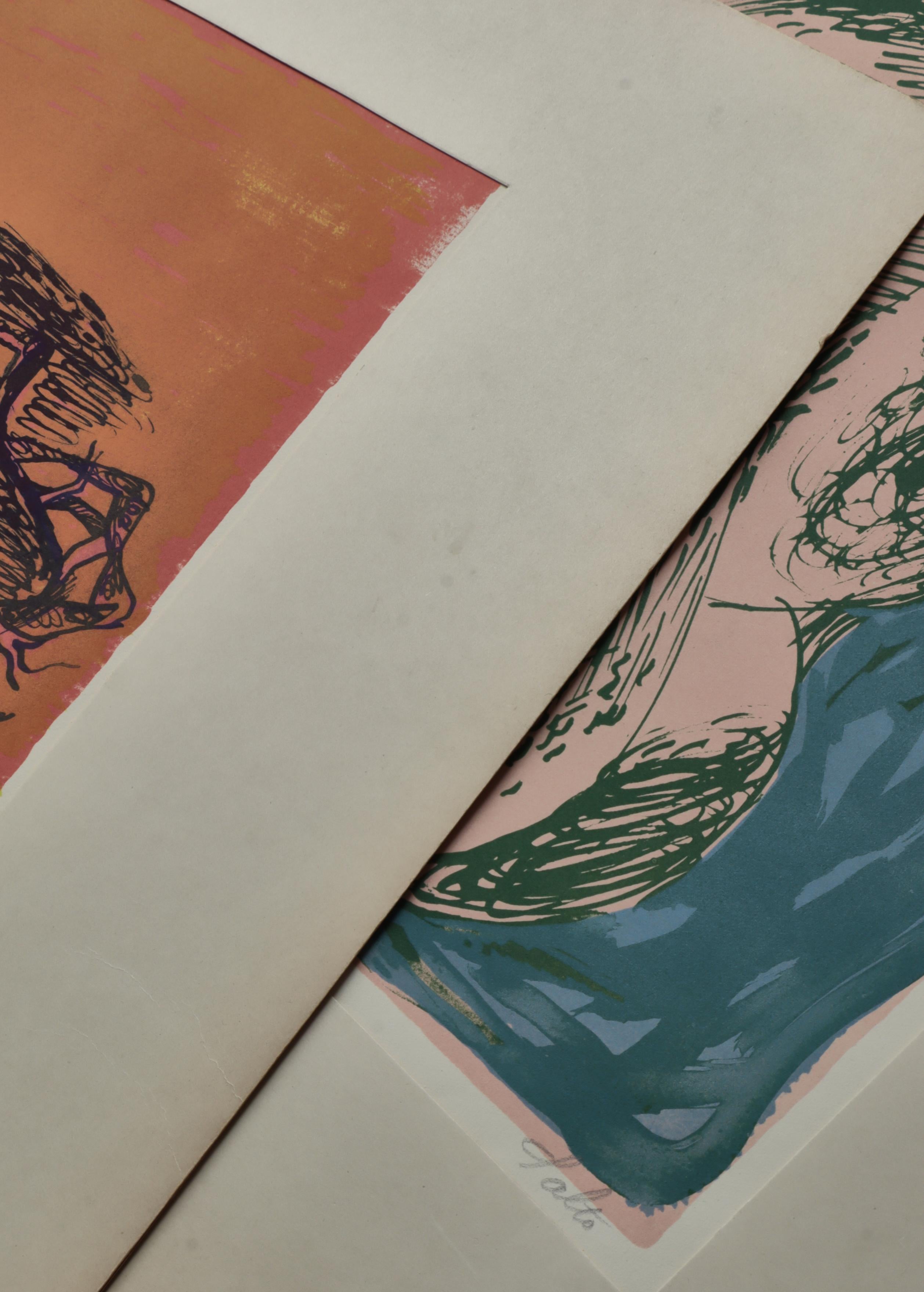 Axel Salto Unique Handmade Lithographic Prints of Vase & Bowls, 1940s, Denmark For Sale 4