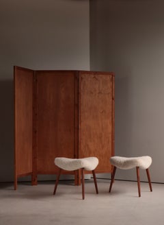 Scandinavian Modern Stools in Oakwood & Sheepskin, Denmark, 1950s