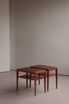 Scandinavian Modern Side Tables with Rattan Shelves by Severin Hansen, 1960s