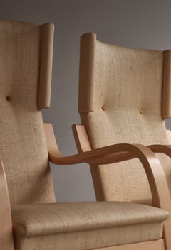 Alvar Aalto Highback Cantilever Chair Model 401, Bast Fabric, 1960s