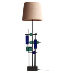 Danish Modern Table Lamp in Glass & Iron by Svend Aage Holm Sørensen, 1960s