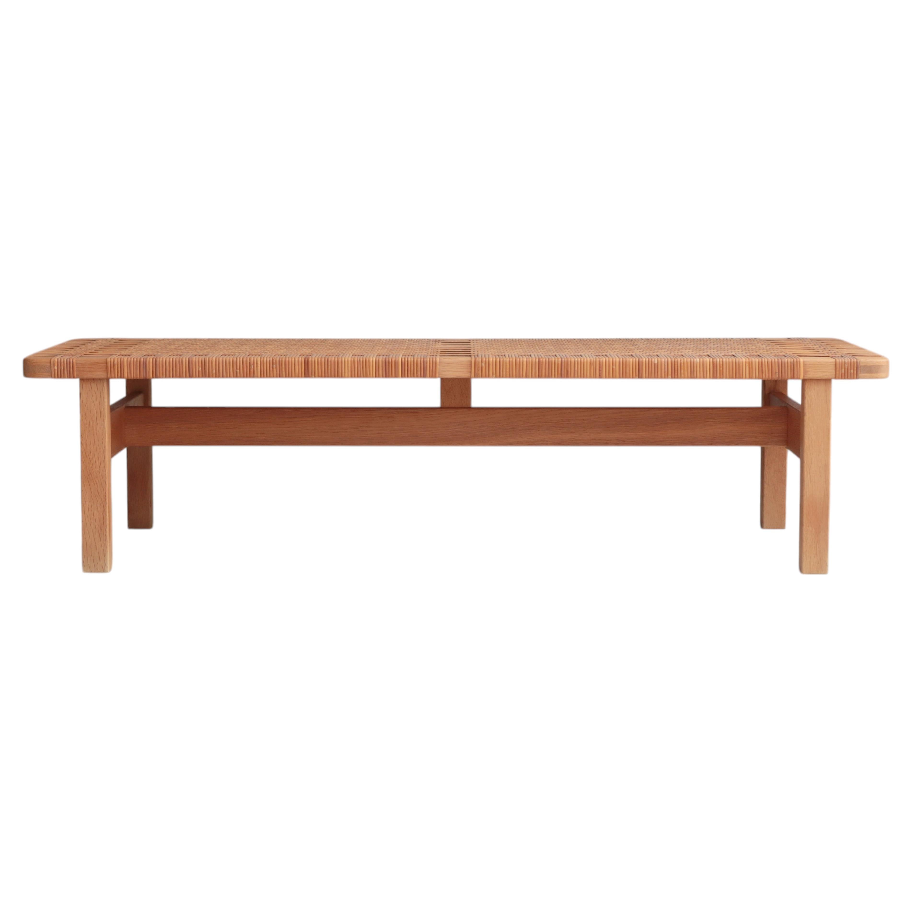 Borge Mogensen Large Side Table or Bench in Oak and Rattan Cane, 1960s, Denmark For Sale