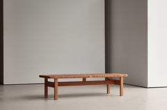 Grande table d'appoint ou banc Borge Mogensen en Oak Oak et rotin, années 1960, Danemark